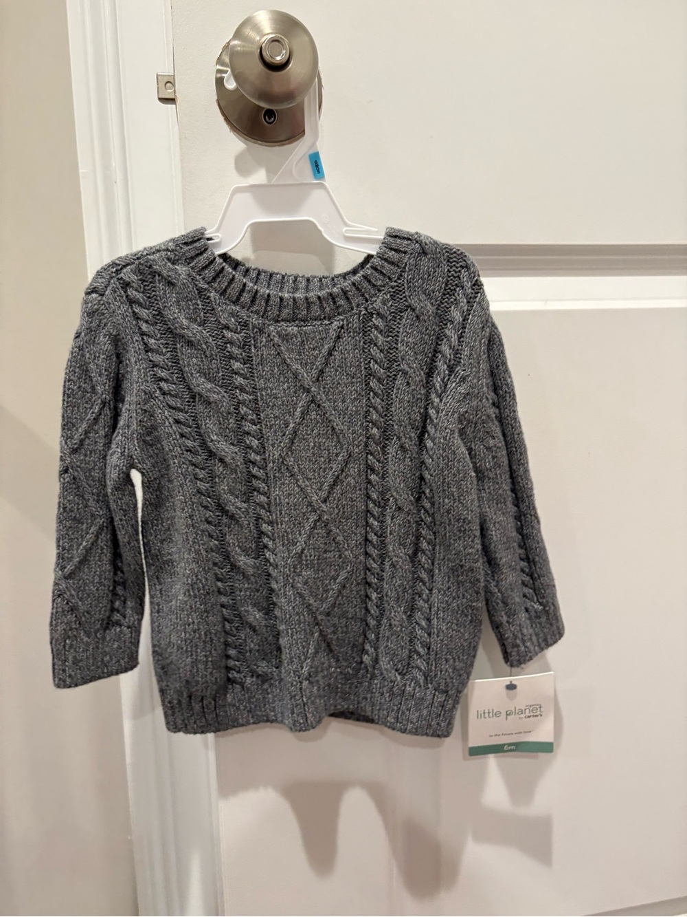 Little Planet Baby Boys Grey Cable Knit Crew Sweater